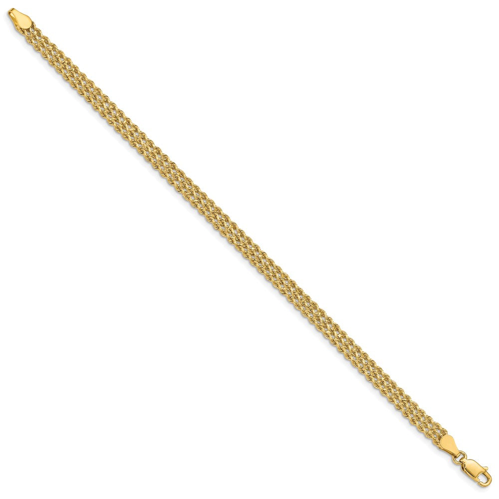 14k 4.5mm Wide Triple Strand Rope 7 inch Bracelet