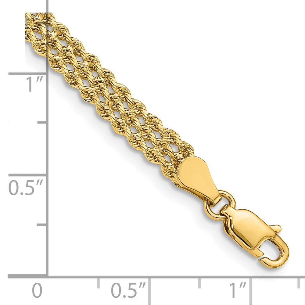 14k 4.5mm Wide Triple Strand Rope 7 inch Bracelet