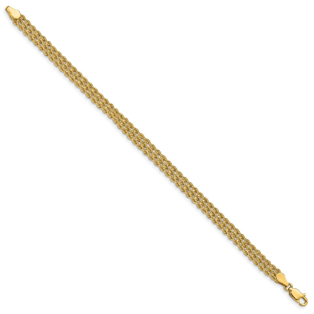14k 5.5mm Wide Triple Strand Rope 8 inch Bracelet