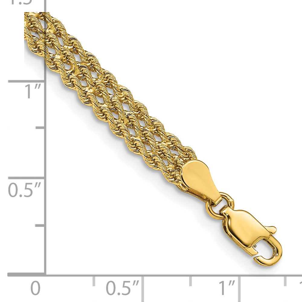 14k 5.5mm Wide Triple Strand Rope 7 inch Bracelet