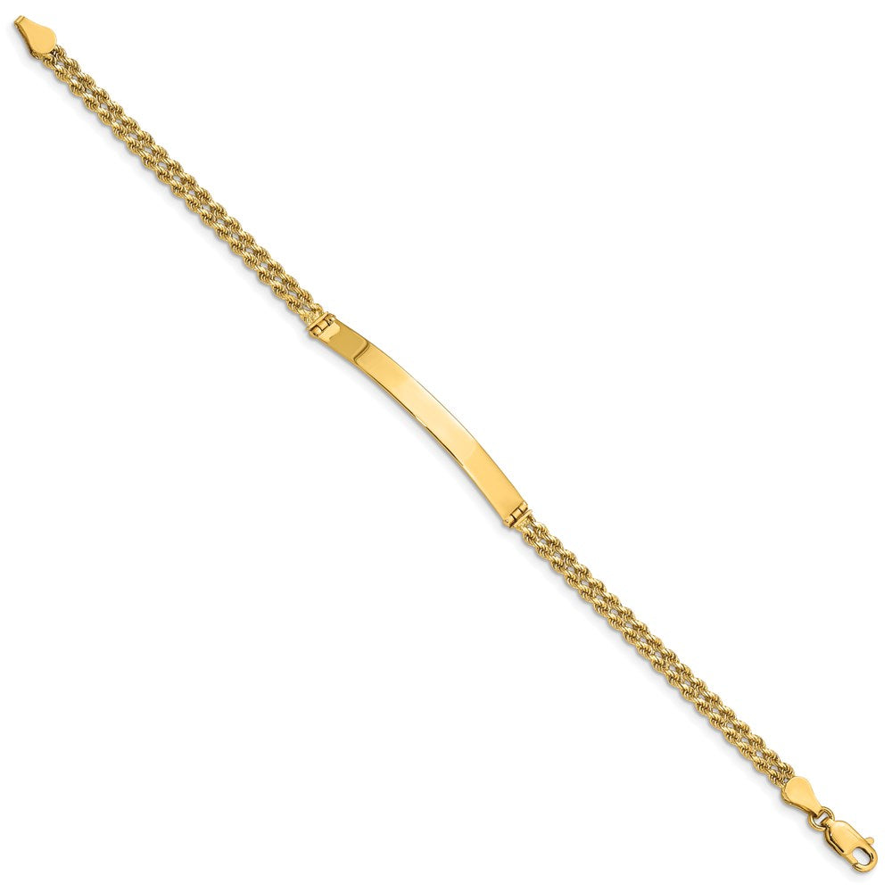 14k Polished Solid Chain/Solid Plate Two-Strand Rope 41x5mm Plate 7 inch ID Bracelet