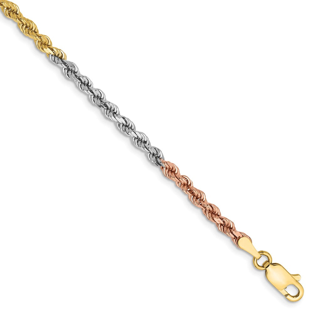 Solid;Diamond-cut;14K Tri-color;Lobster