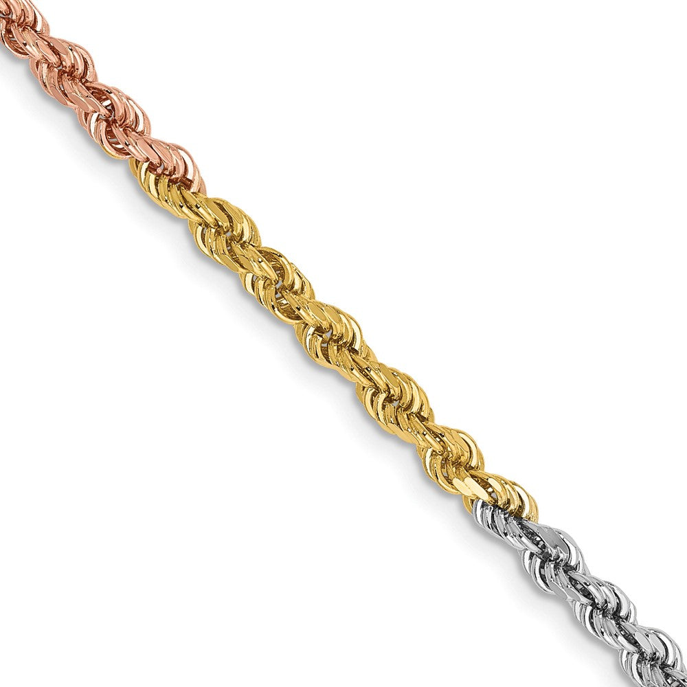 Solid;Diamond-cut;14K Tri-color;Lobster