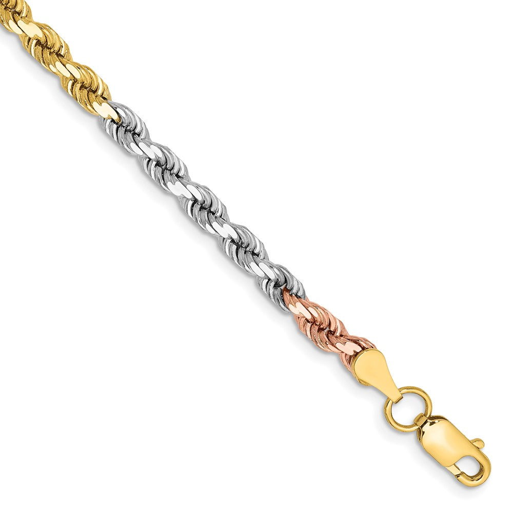 Solid;Diamond-cut;14K Tri-color;Lobster