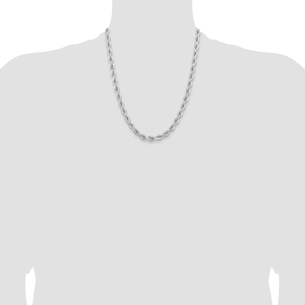 14k WG 6.5mm  D/C Rope with Fancy Lobster Clasp Chain