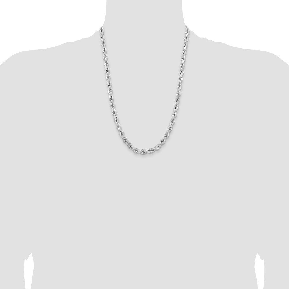 14k WG 6.5mm  D/C Rope with Fancy Lobster Clasp Chain