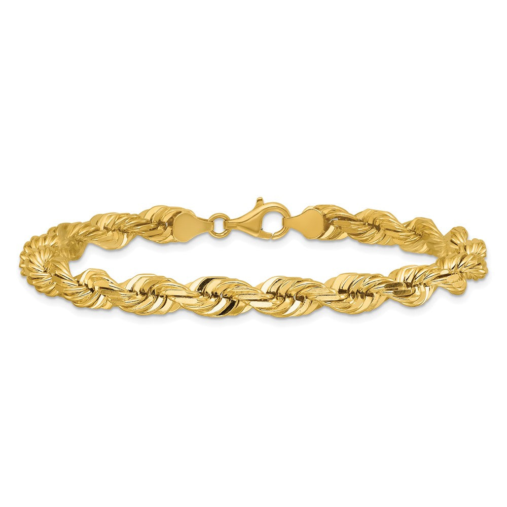 14K 9 inch 7mm Diamond-cut Rope with Fancy Lobster Clasp Chain