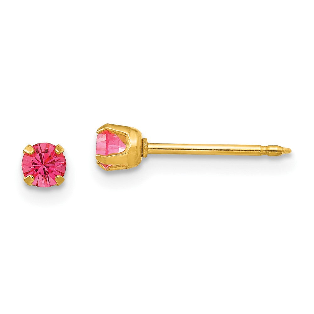 Polished;14k Yellow gold;Post;Crystal