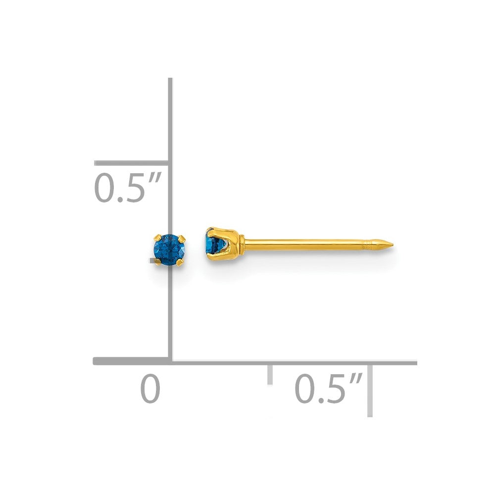 Inverness Stainless Steel 24k Gold-plated 2mm Blue CZ Stud Post Piercing Earrings