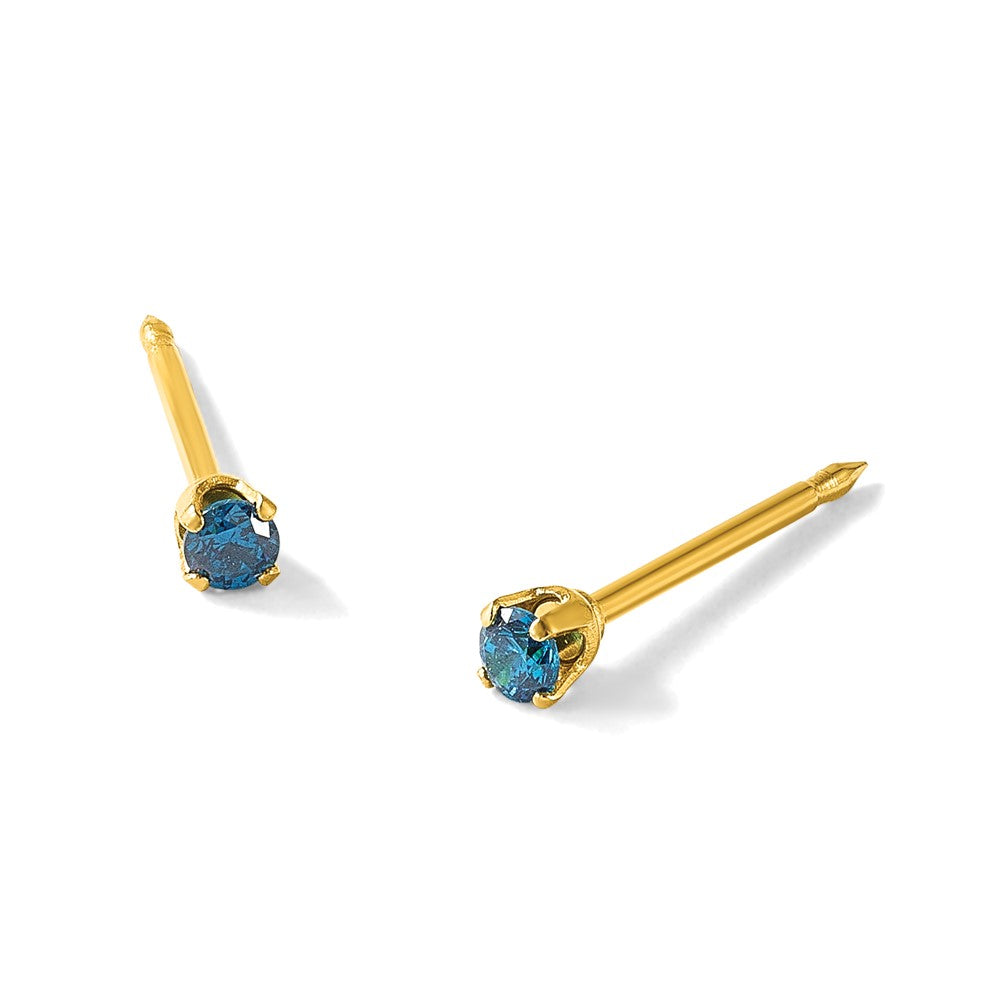 Inverness Stainless Steel 24k Gold-plated 2mm Blue CZ Stud Post Piercing Earrings