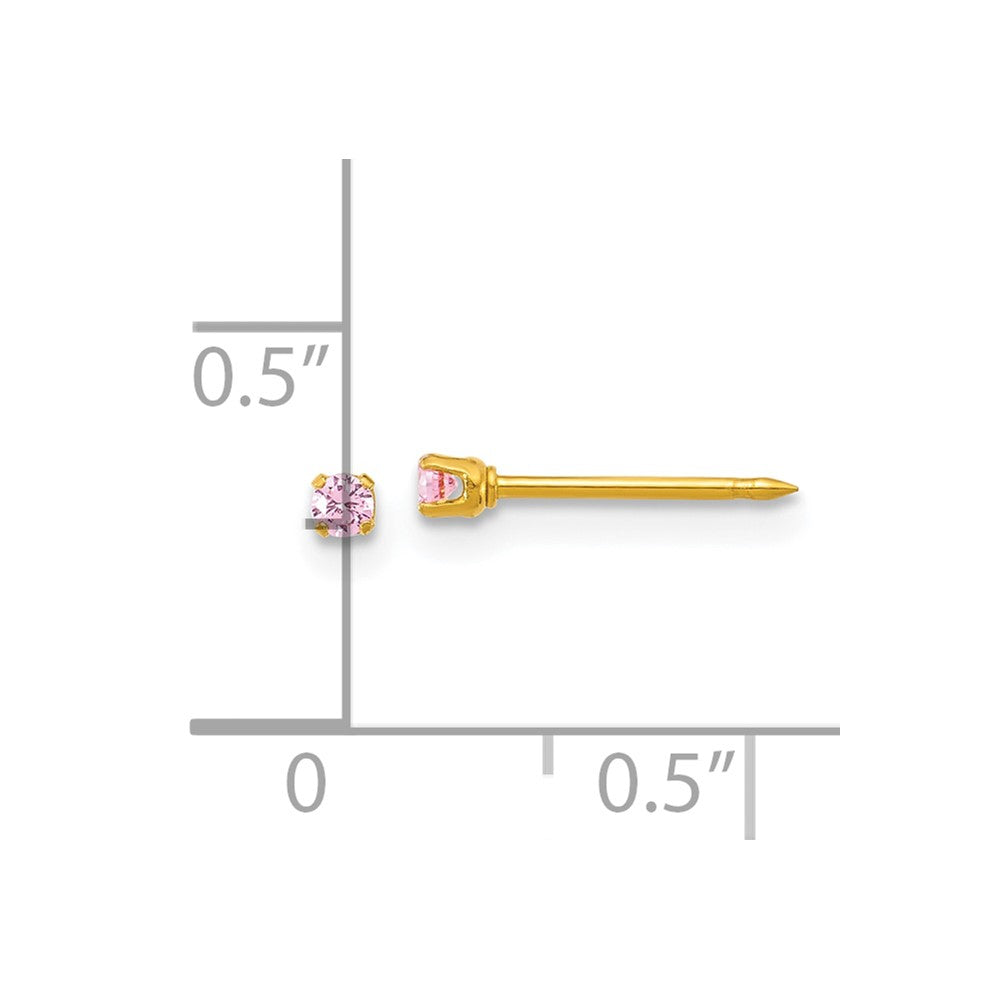 Inverness Stainless Steel 24k Gold-plated 2mm Pink CZ Stud Post Piercing Earrings