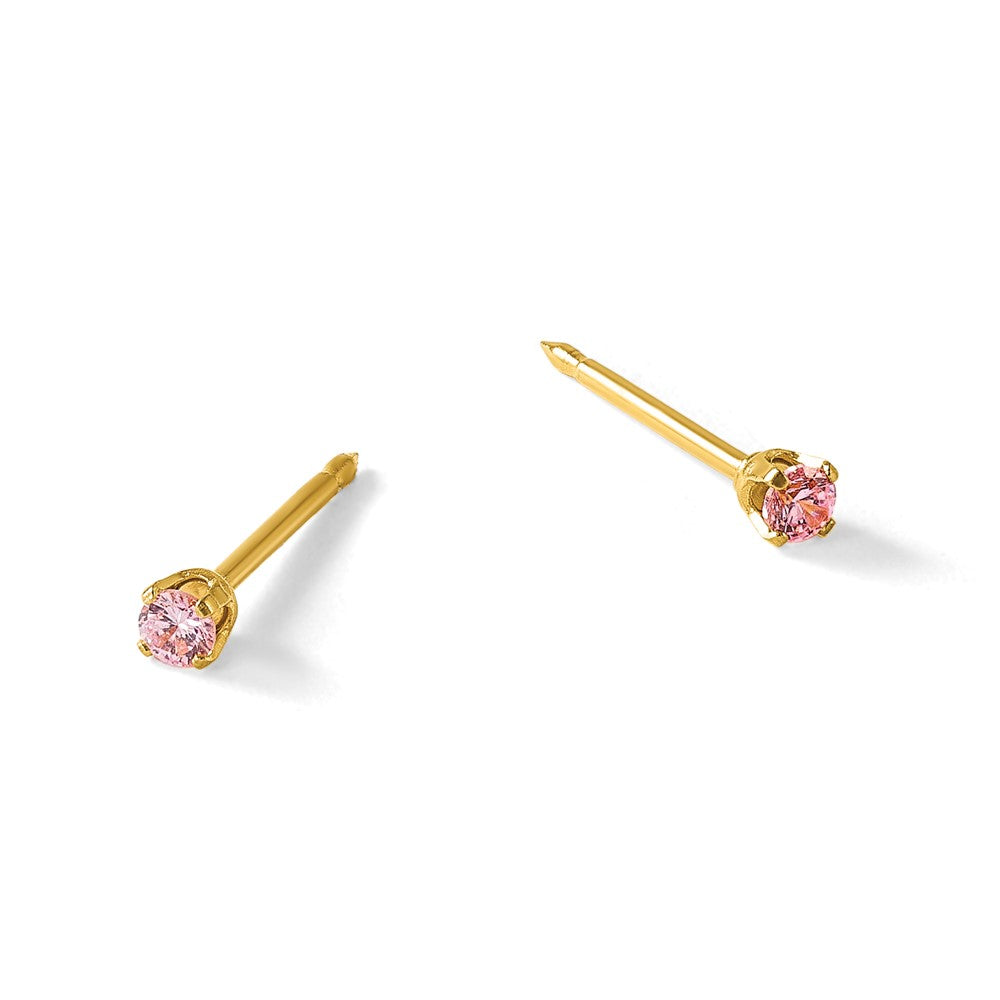 Inverness Stainless Steel 24k Gold-plated 2mm Pink CZ Stud Post Piercing Earrings