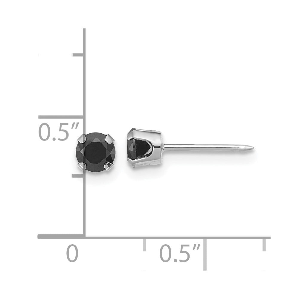 Inverness 14k White Gold Polished 4mm Black CZ Stud Post Piercing Earrings