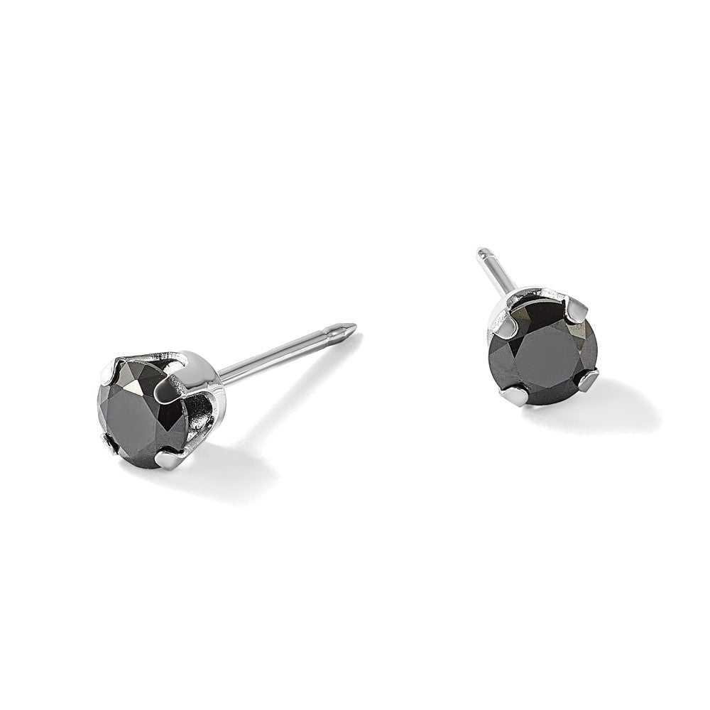 Inverness 14k White Gold Polished 4mm Black CZ Stud Post Piercing Earrings