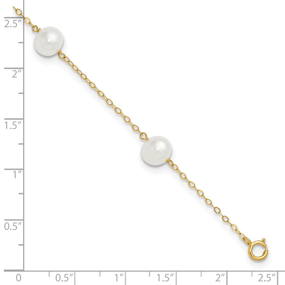 10k 7-8mm White Near-Round Freshwater Cultured Pearl 5-Station 9 inch Anklet