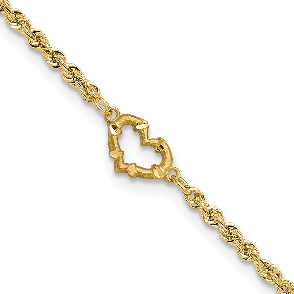 10k Diamond-cut Open Heart and Rope Chain 9 inch Anklet