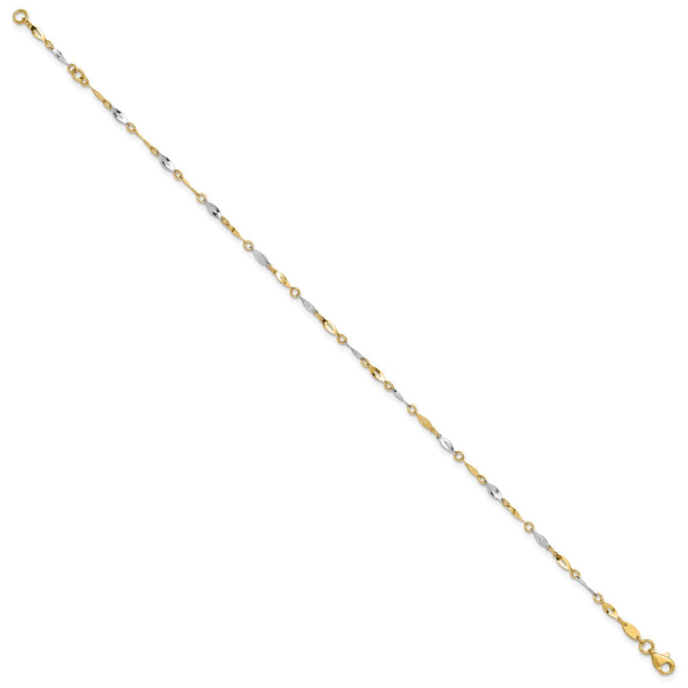 10k Two-Tone Polished Fancy Link 9 inch Plus 1 inch Extender - Total  10 inch Anklet