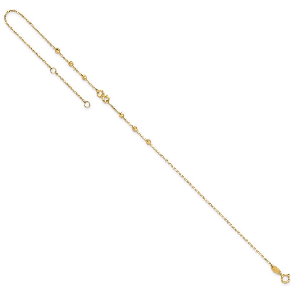 10K Polished Infinity and Diamond-cut Beads 10 inch Plus 1 inch Extender - Total 11 inch Anklet