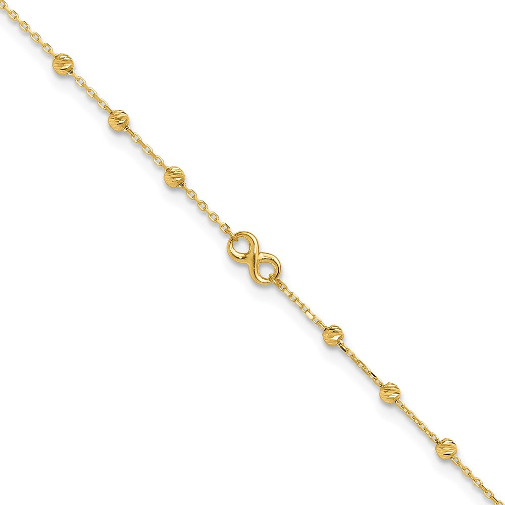 10K Polished Infinity and Diamond-cut Beads 10 inch Plus 1 inch Extender - Total 11 inch Anklet