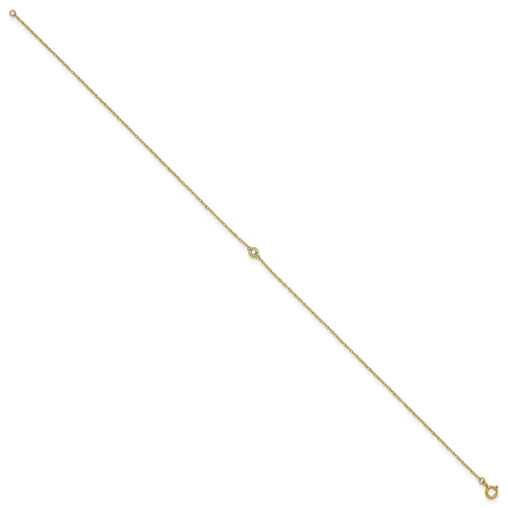 10k Polished Bezel-set 3.7mm CZ 10 inch Anklet