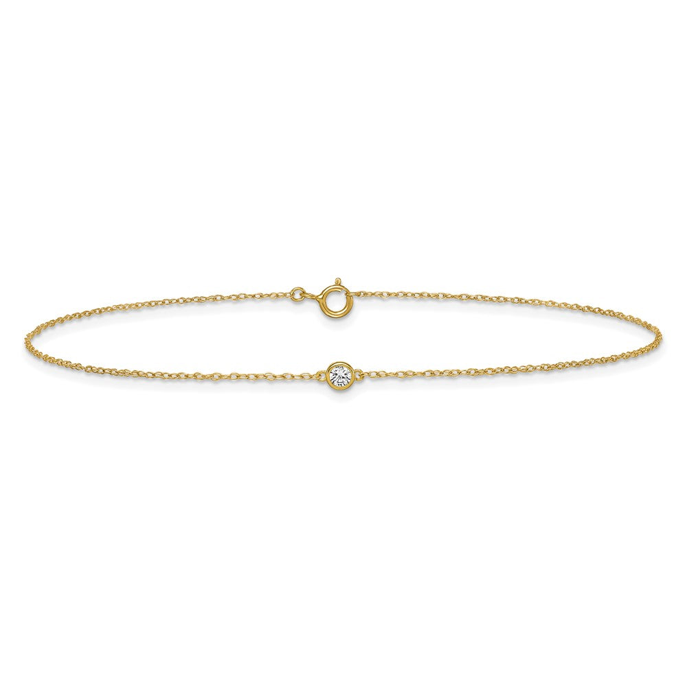 10k Polished Bezel-set 3.7mm CZ 10 inch Anklet