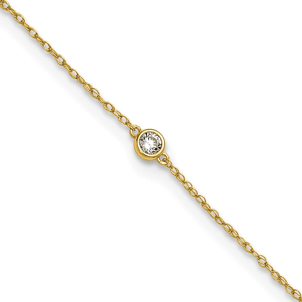 10k Polished Bezel-set 3.7mm CZ 10 inch Anklet
