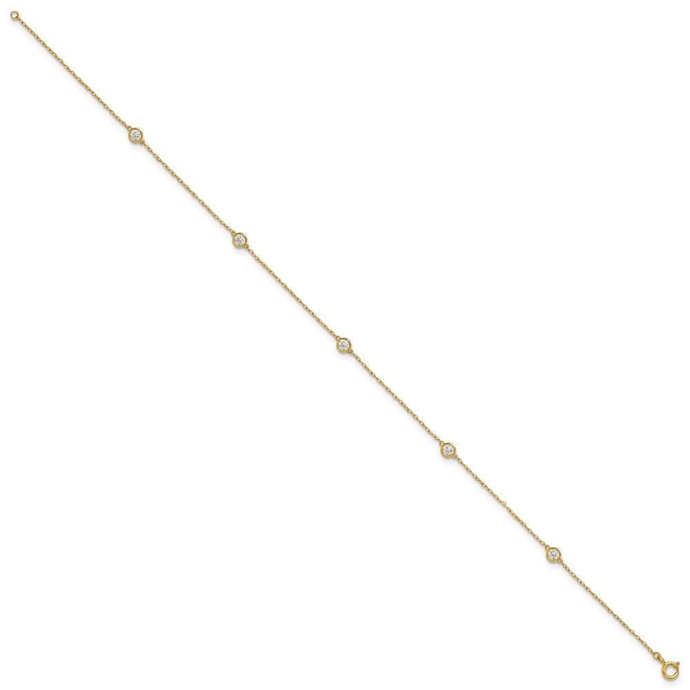 10k Polished Bezel-set 3.8mm CZ 5-Station 10 inch Anklet