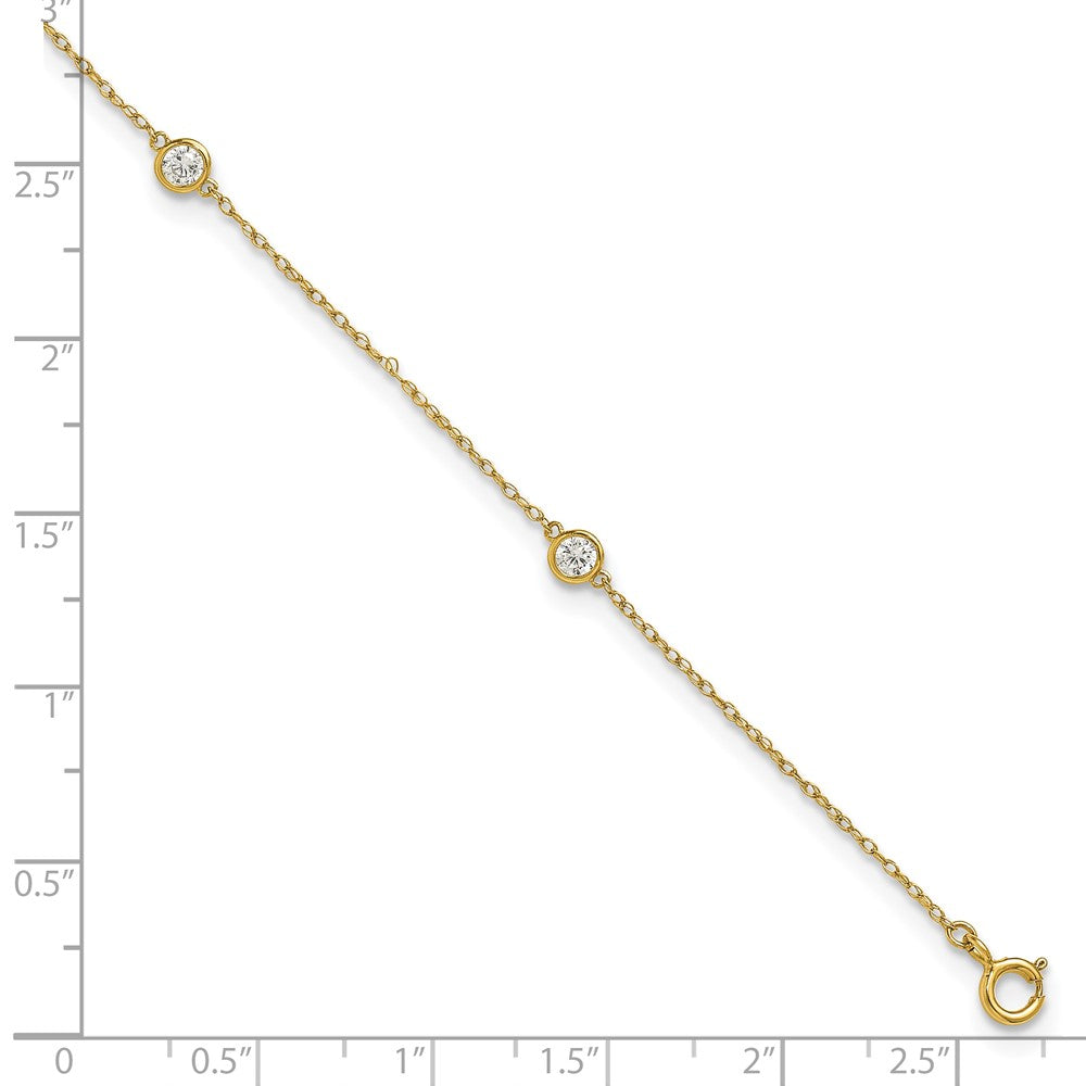 10k Polished Bezel-set 3.8mm CZ 5-Station 10 inch Anklet