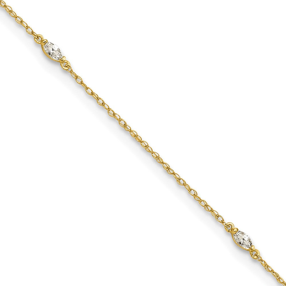10k Polished Marquise CZ 4-Station 10 inch Anklet