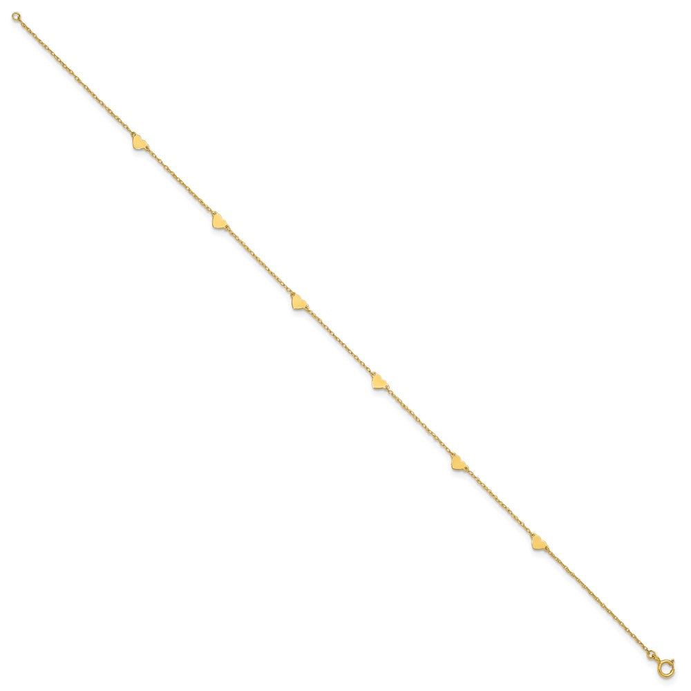 10k Polished Heart 6-Station 10 inch Anklet