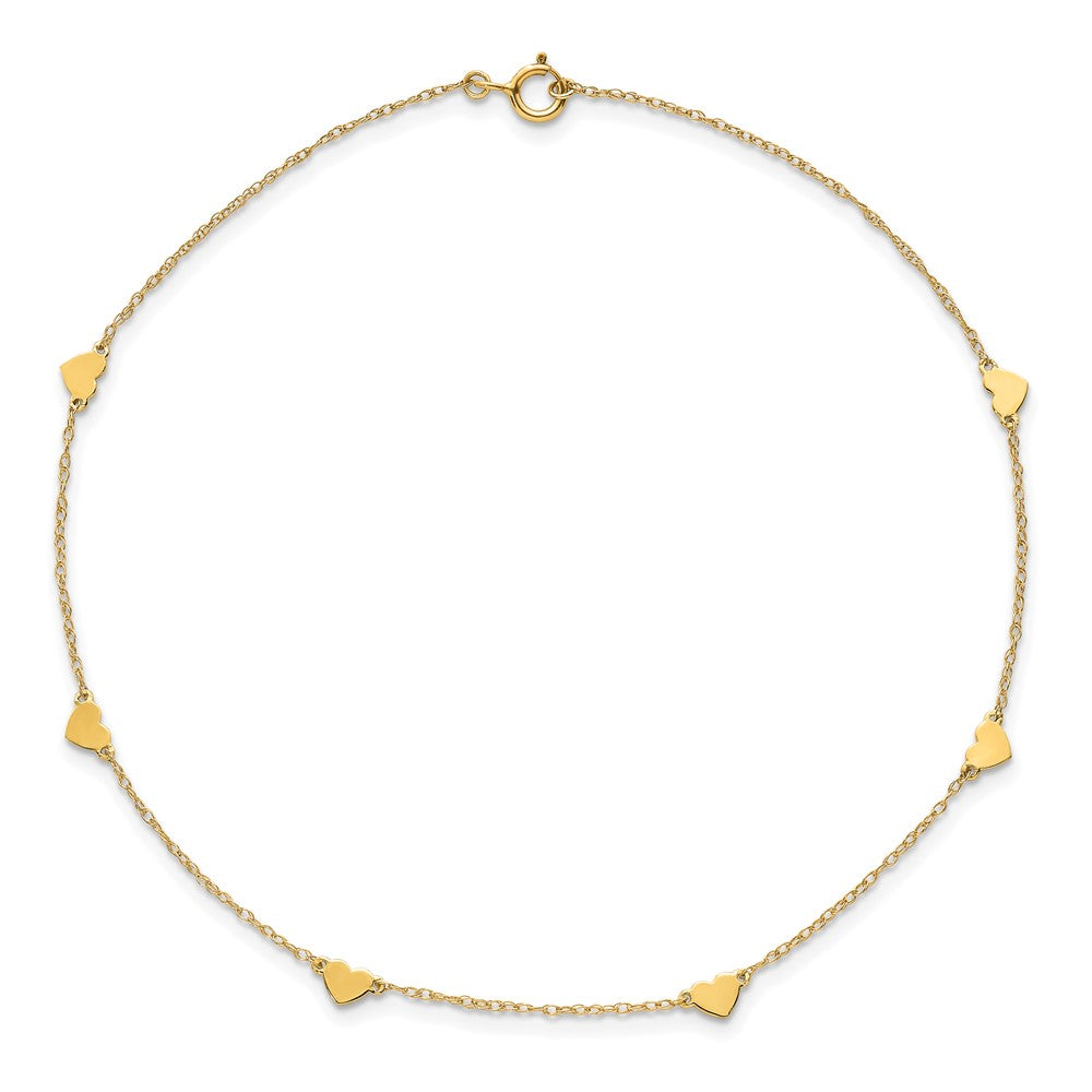 10k Polished Heart 6-Station 10 inch Anklet