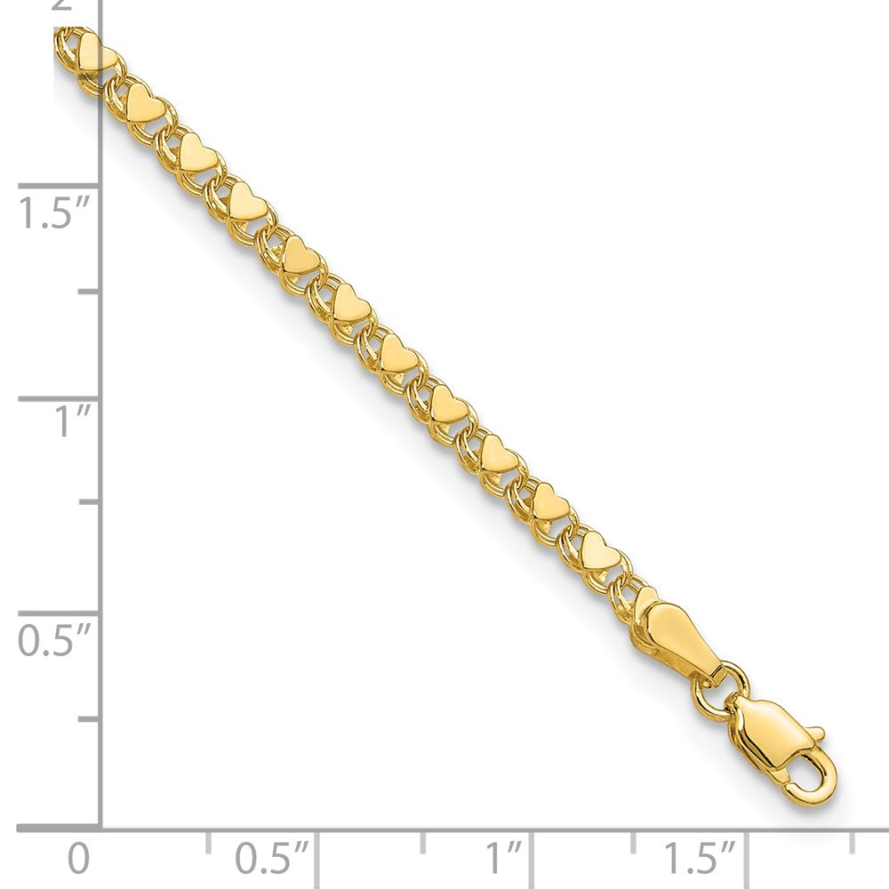10k Polished Double-Sided Heart 7in Bracelet