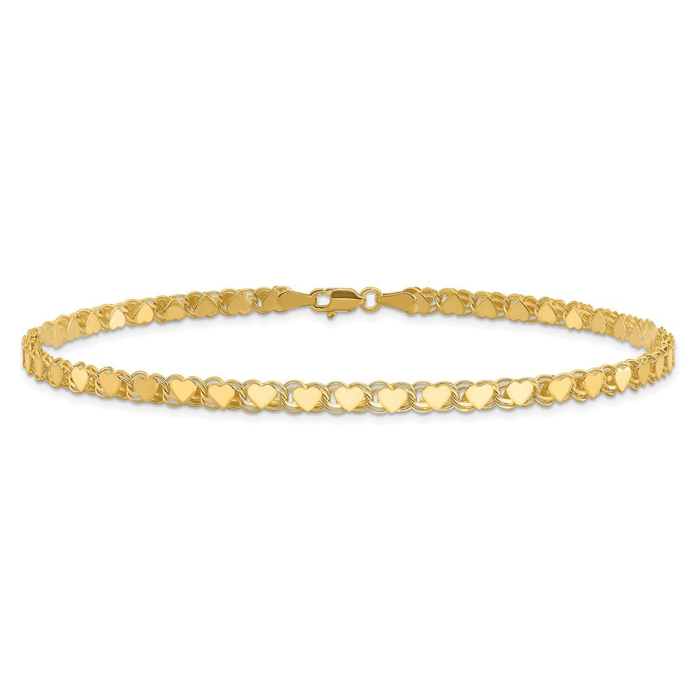 10k Polished Double-Sided 4mm Heart Links 10 inch Anklet