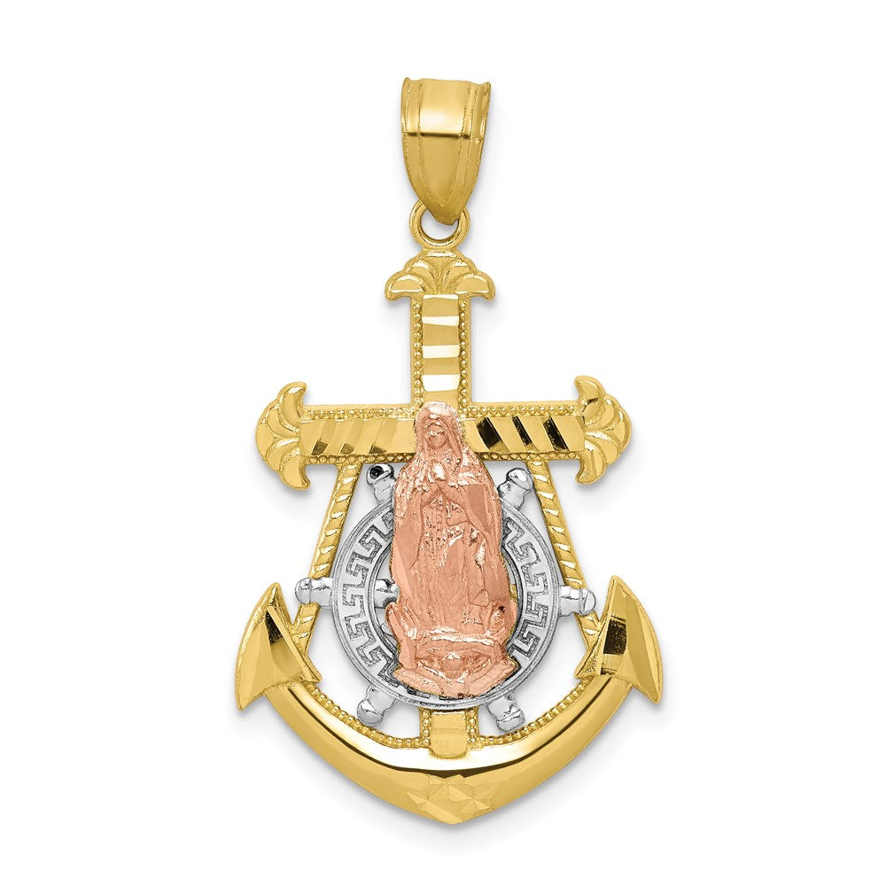 Polished;10K Two-tone;Rhodium;Textured