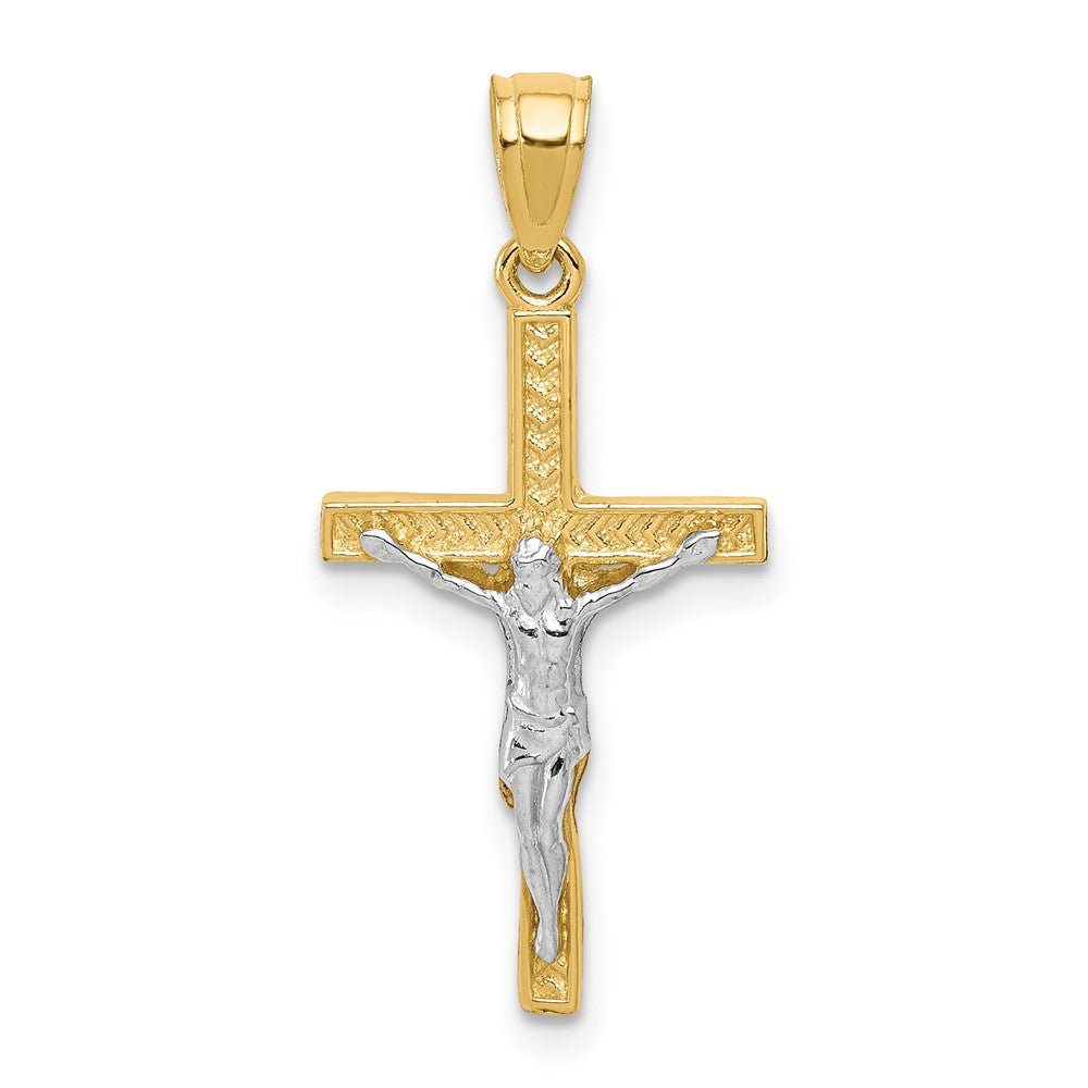 Polished;10K Yellow gold;Rhodium;Textured