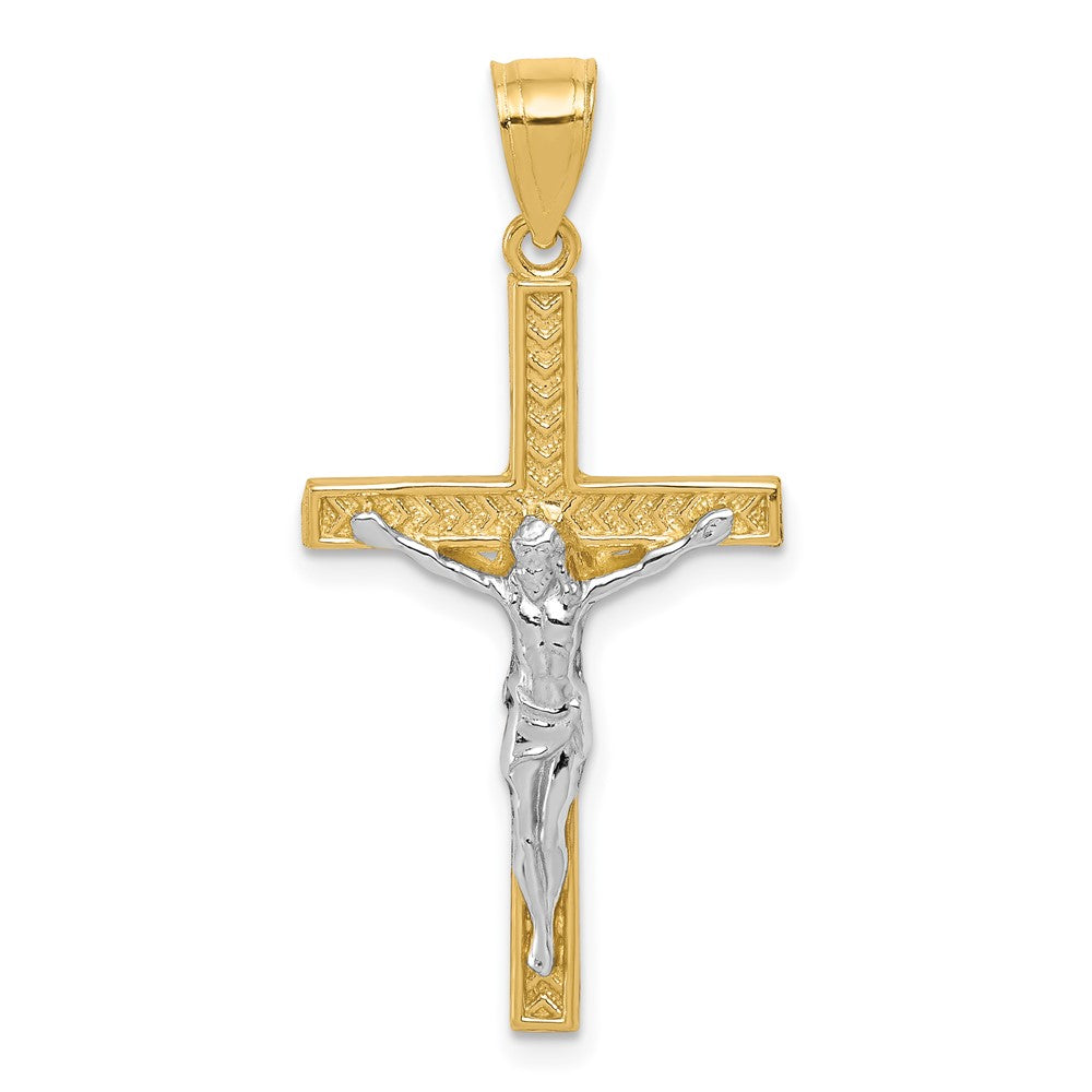 Polished;10K Yellow gold;Rhodium;Textured