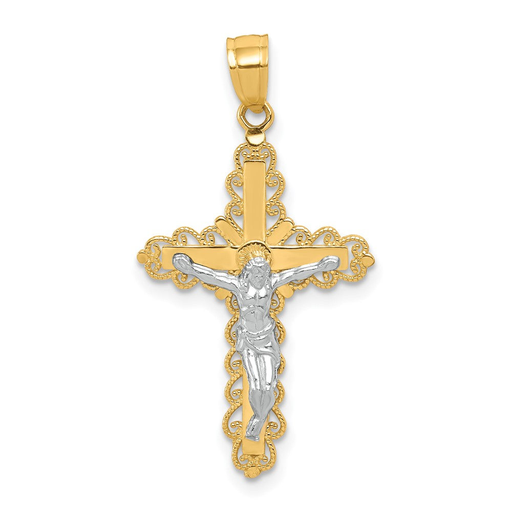 Polished;10K Yellow gold;Filigree;Rhodium