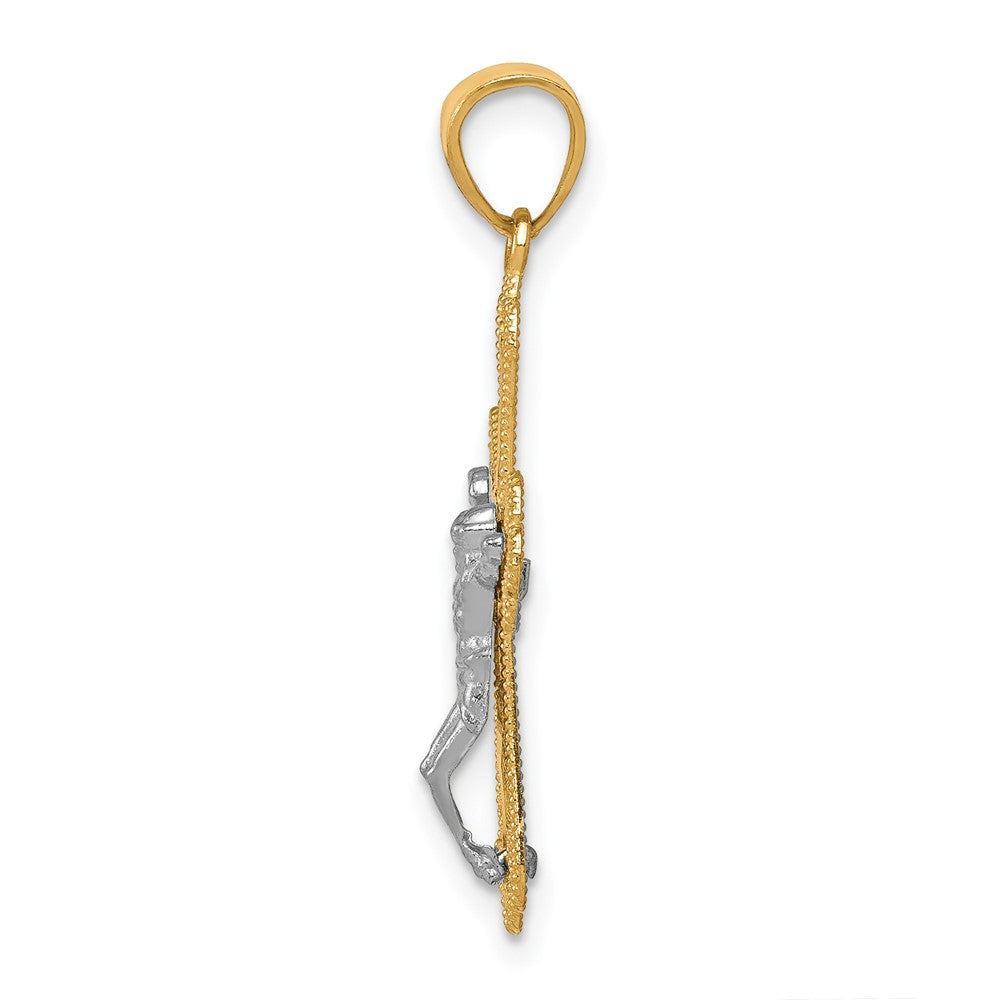 10K w/ Rhodium Filigree Crucifix Pendant