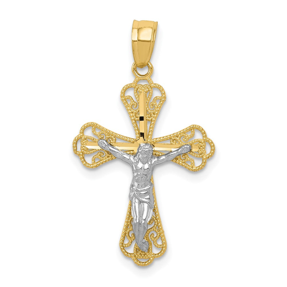 Polished;10K Yellow gold;Filigree;Rhodium