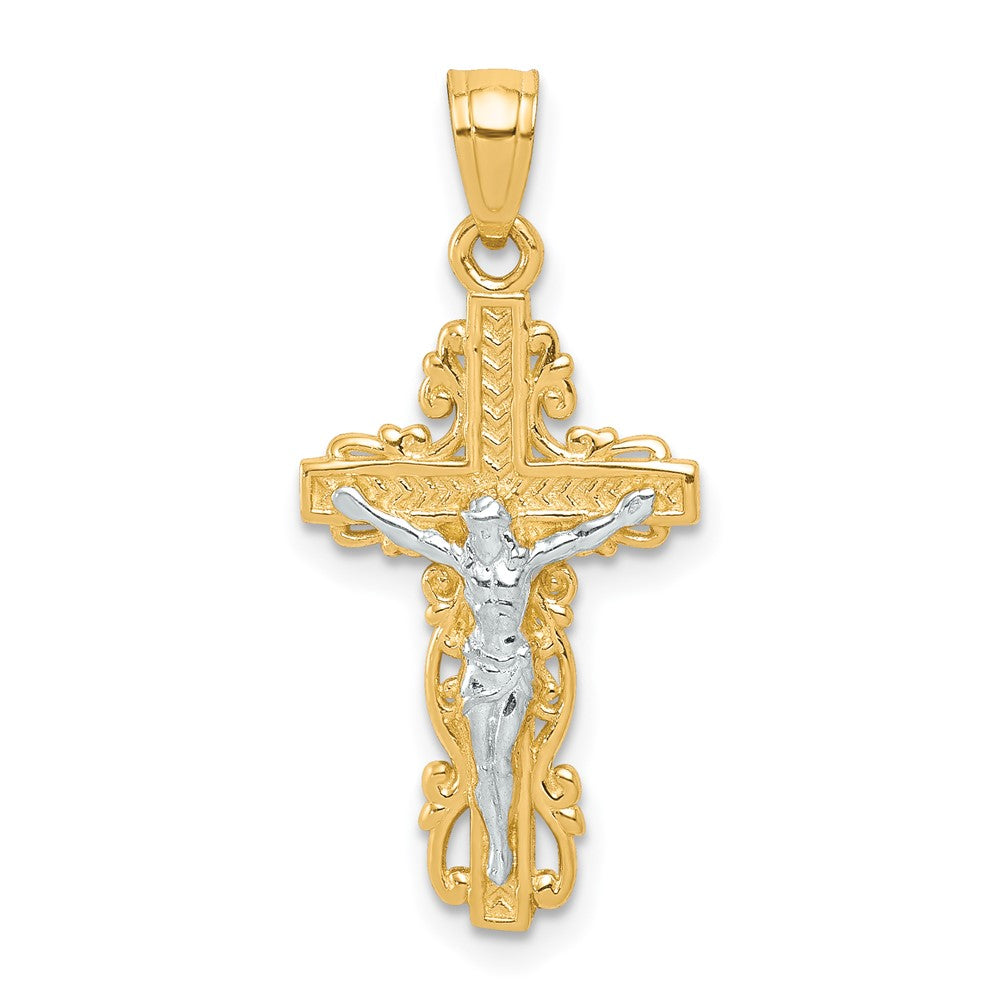 Polished;10K Yellow gold;Rhodium;Textured