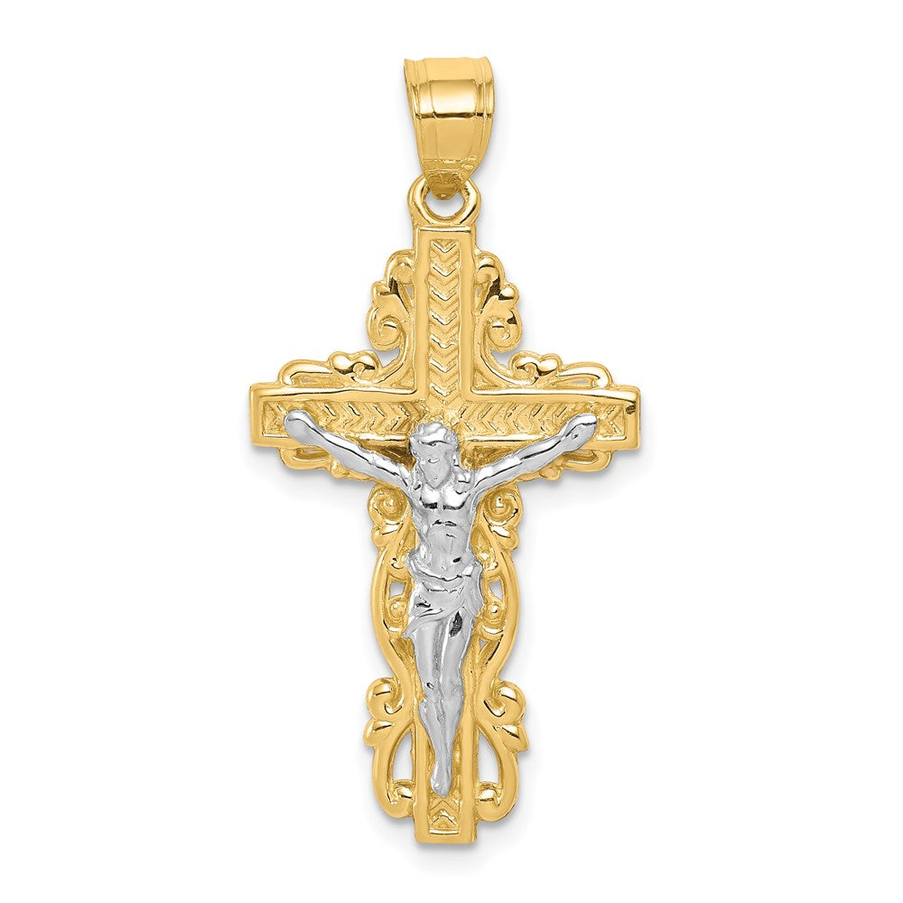 Polished;10K Yellow gold;Rhodium;Textured