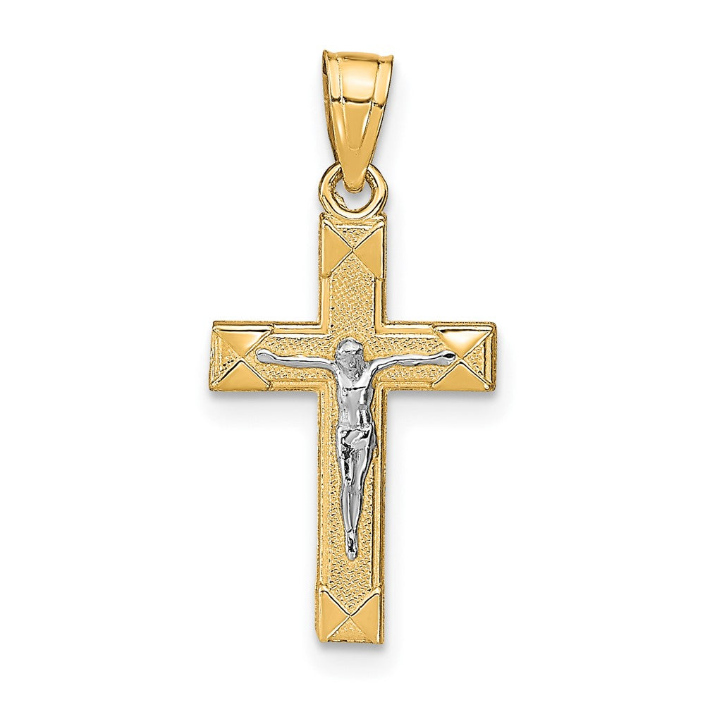 Polished;10K Yellow gold;Rhodium;Textured