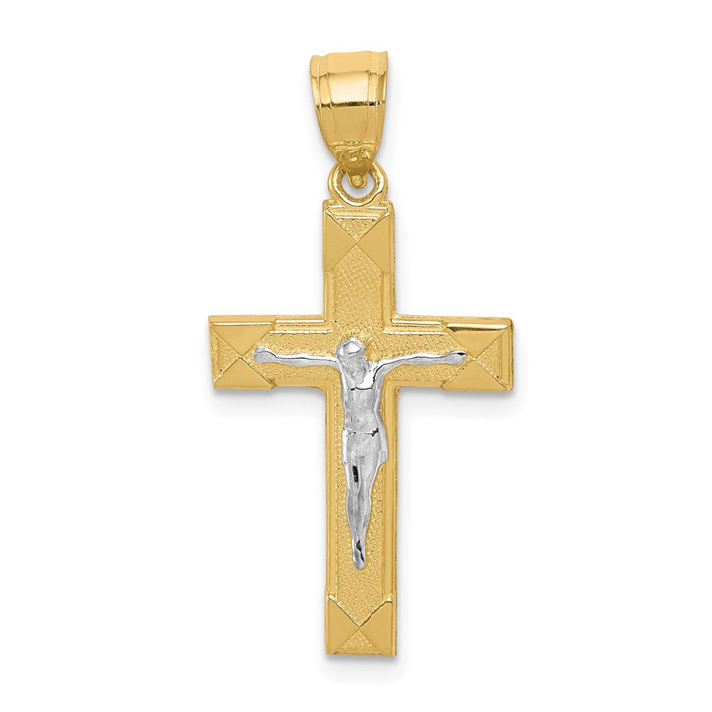 Polished;10K Yellow gold;Rhodium;Textured