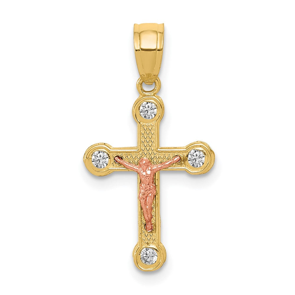 Polished;10K Two-tone;CZ;Textured