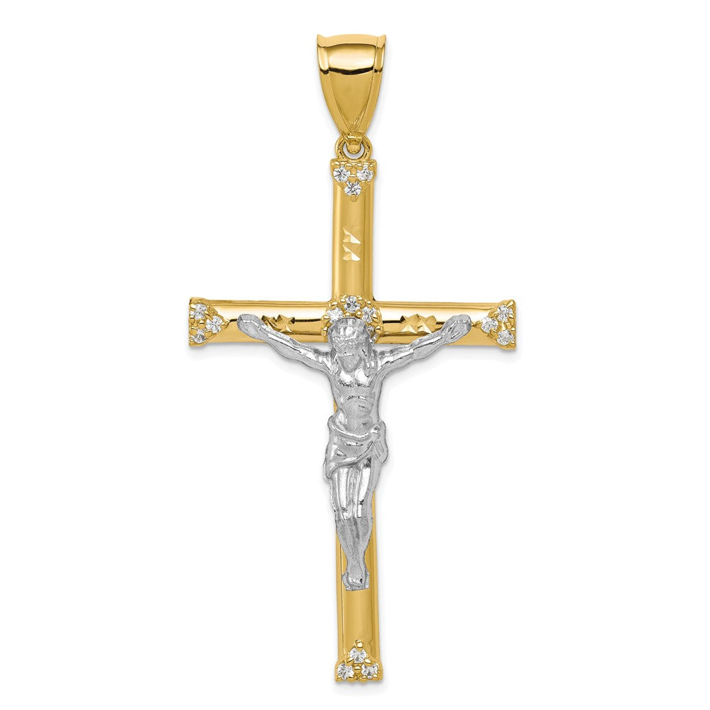 Diamond-cut;Polished;10K Yellow gold;CZ;Rhodium