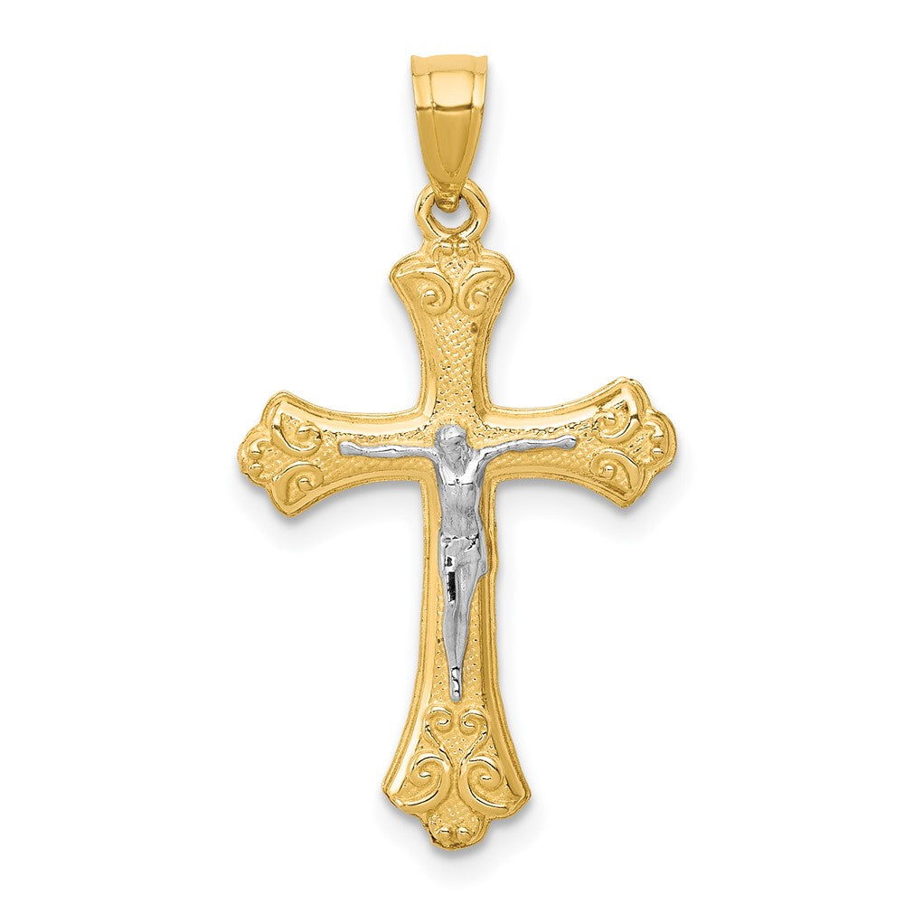 Polished;10K Yellow gold;Rhodium;Textured back
