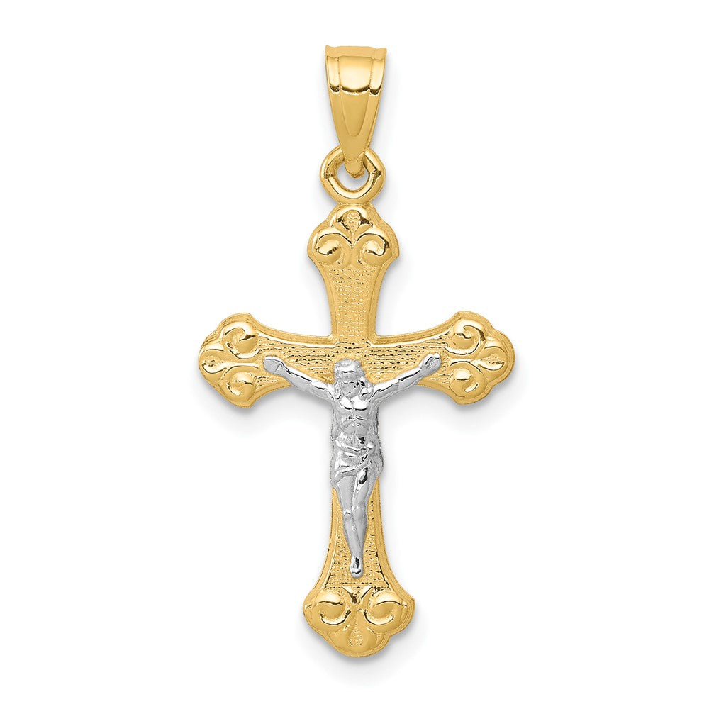 Polished;10K Yellow gold;Rhodium;Textured