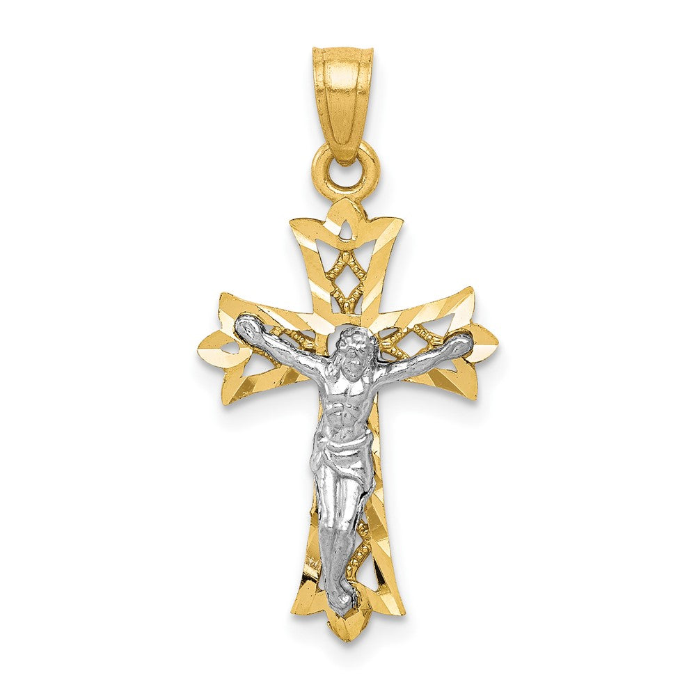 Polished;10K Yellow gold;Rhodium;Textured