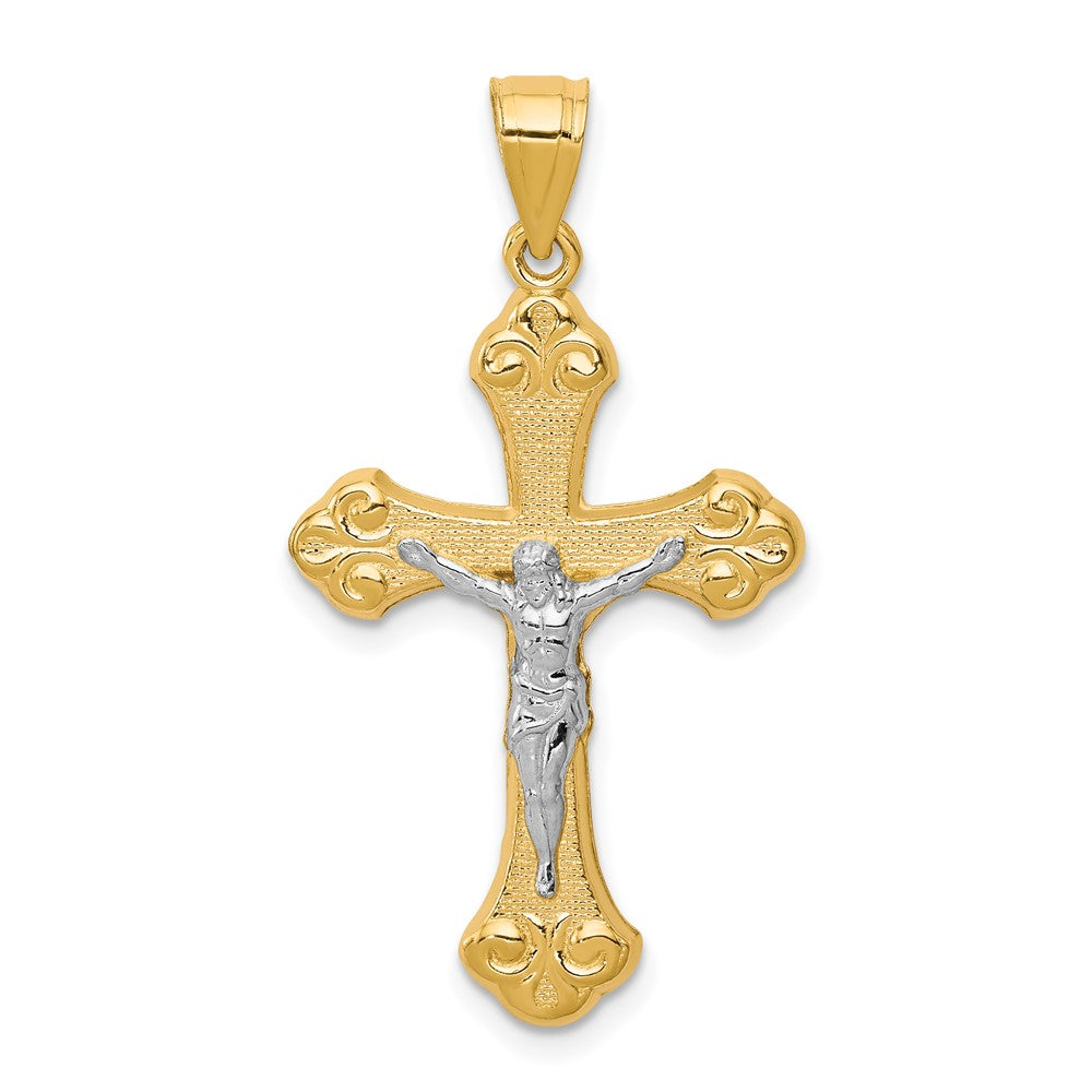 Polished;10K Yellow gold;Rhodium;Textured