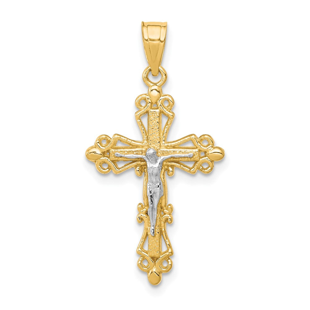 Polished;10K Yellow gold;Rhodium;Textured